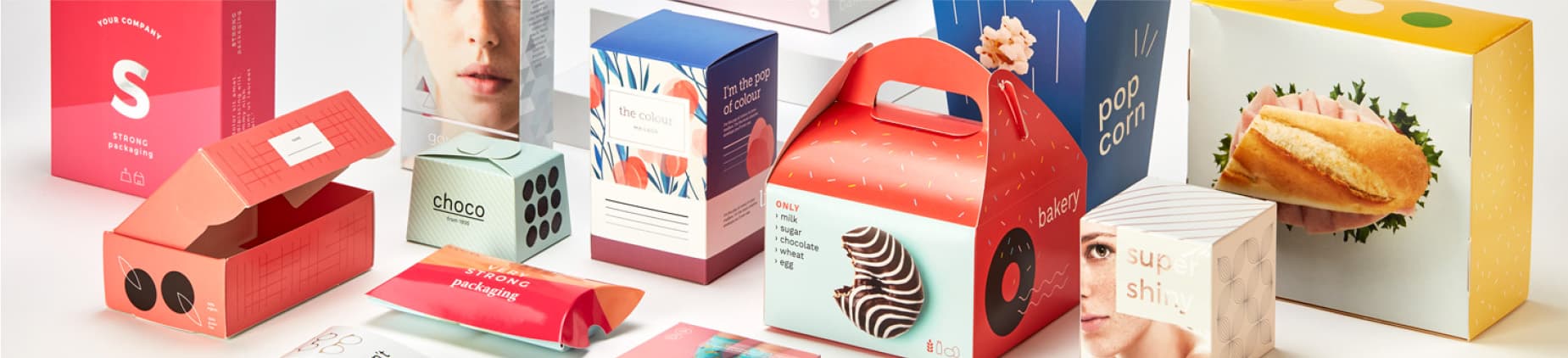 A collection of colourful custom packaging